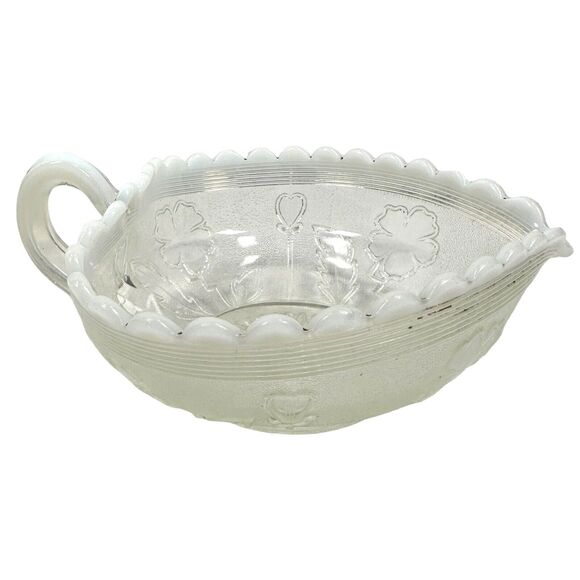 Vintage Northwood Glass Blooms & Blossoms Heart Shaped Gravy Boat White Clear - Picture 2 of 10